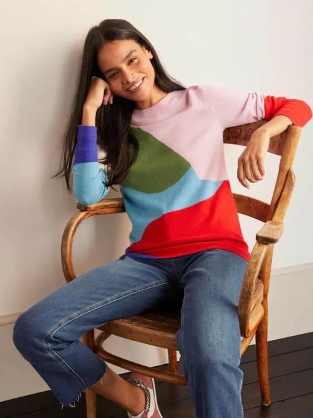 BODEN CASHMERE COLORBLOCK CREWNECK SWEATER